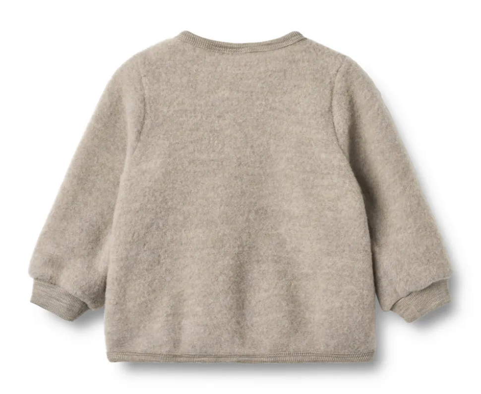 Kari Uld Fleece Cardigan - Khaki melange