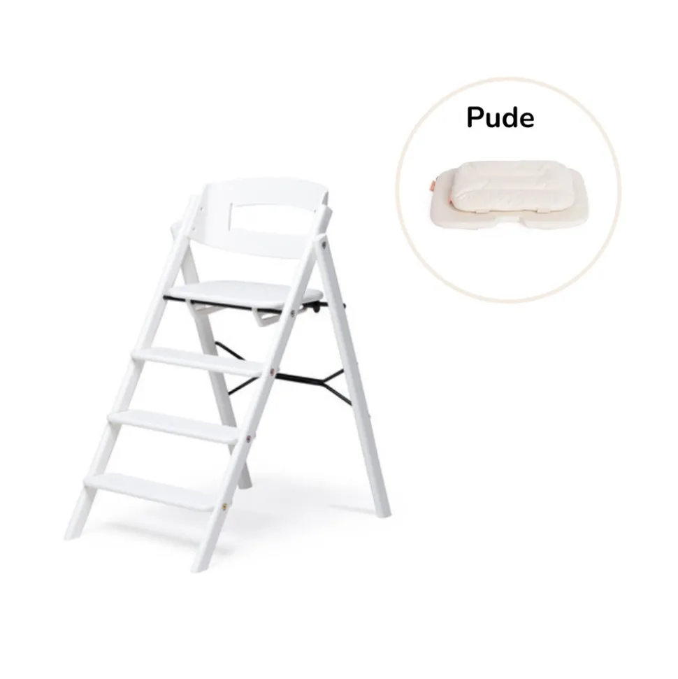 Klapp højstol foldbar bøg inkl. pude - hvid