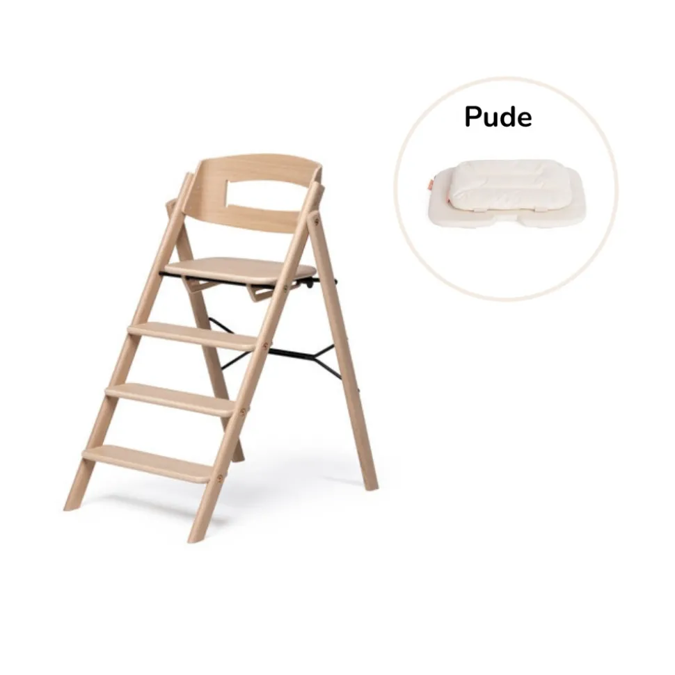 Klapp højstol foldbar eg inkl. pude - natur