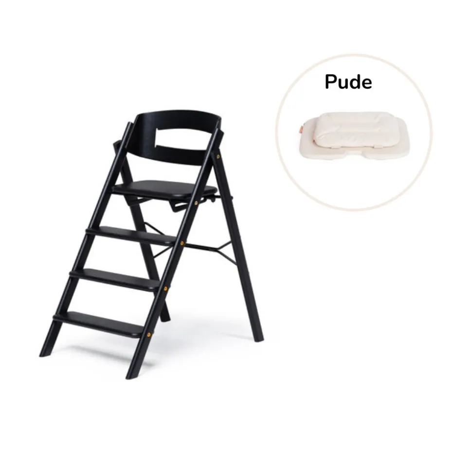 Klapp højstol foldbar eg inkl. pude - sort