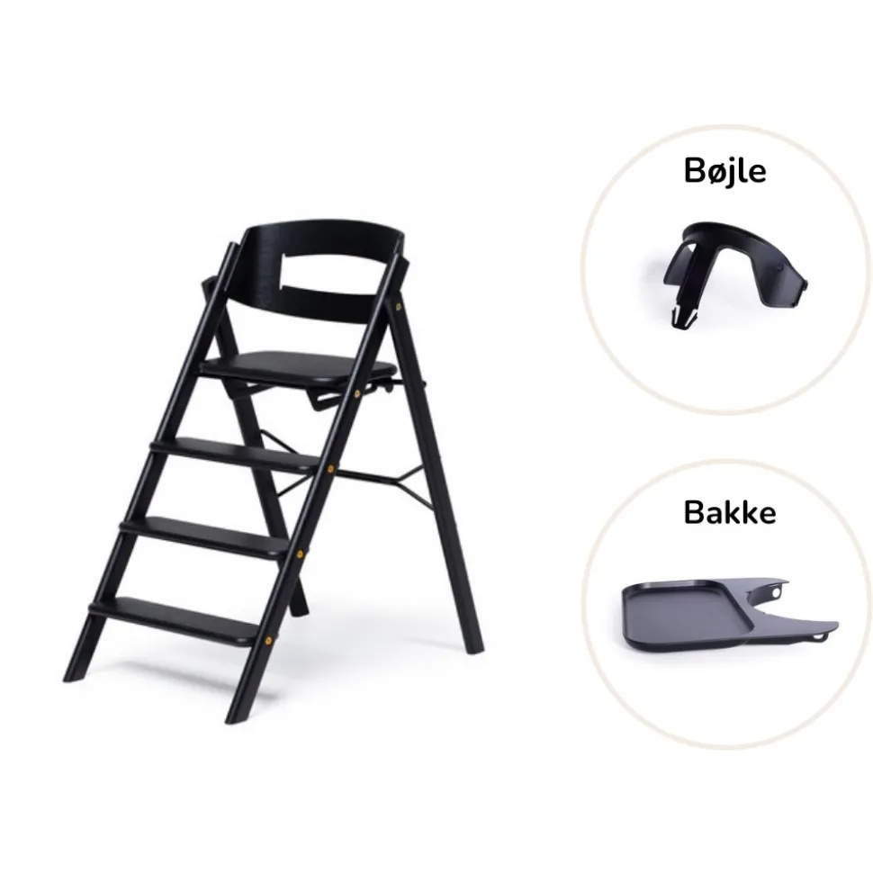 Klapp højstol foldbar eg inkl. bøjle og bakke - sort