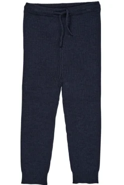 Klassisk merino rib leggings m. bindebånd - unisex - MØRKE BLÅ