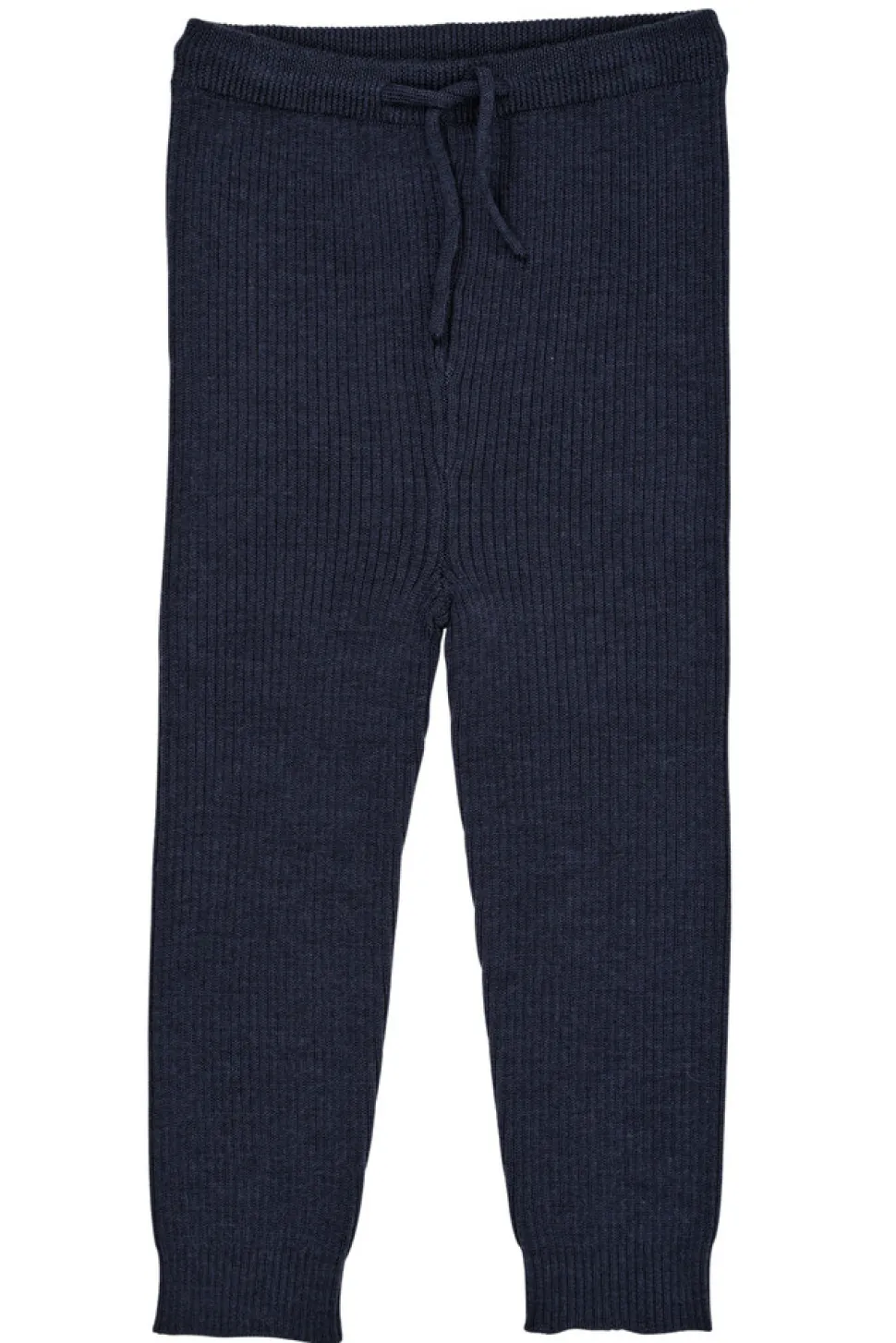 Klassisk merino rib leggings m. bindebånd - unisex - MØRKE BLÅ