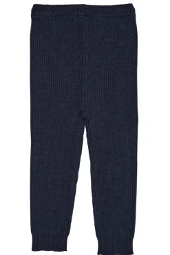 Klassisk merino rib leggings m. bindebånd - unisex - MØRKE BLÅ