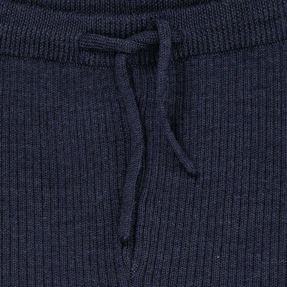 Klassisk merino rib leggings m. bindebånd - unisex - MØRKE BLÅ