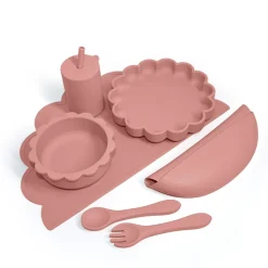 Komplet spisesæt i silikone, terra cotta, 7 dele