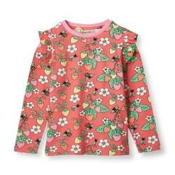 Langærmet bluse med jordbær - 534