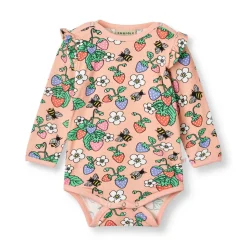 Langærmet body med jordbær - 536