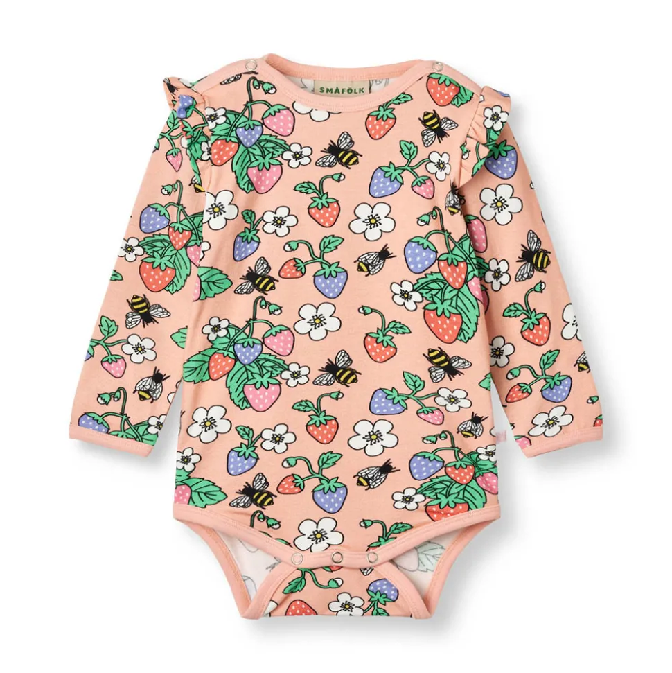 Langærmet body med jordbær - 536