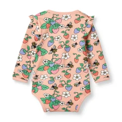 Langærmet body med jordbær - 536