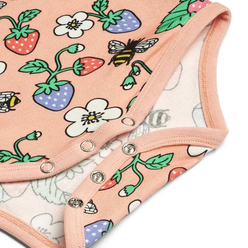 Langærmet body med jordbær - 536