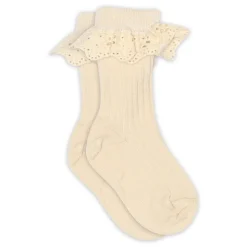 Lea strømpe med blonde - Ecru