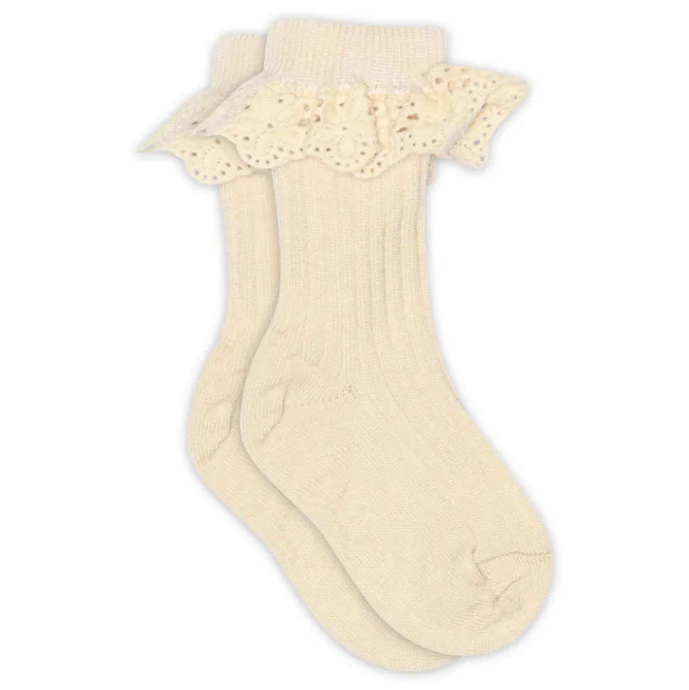 Lea strømpe med blonde - Ecru