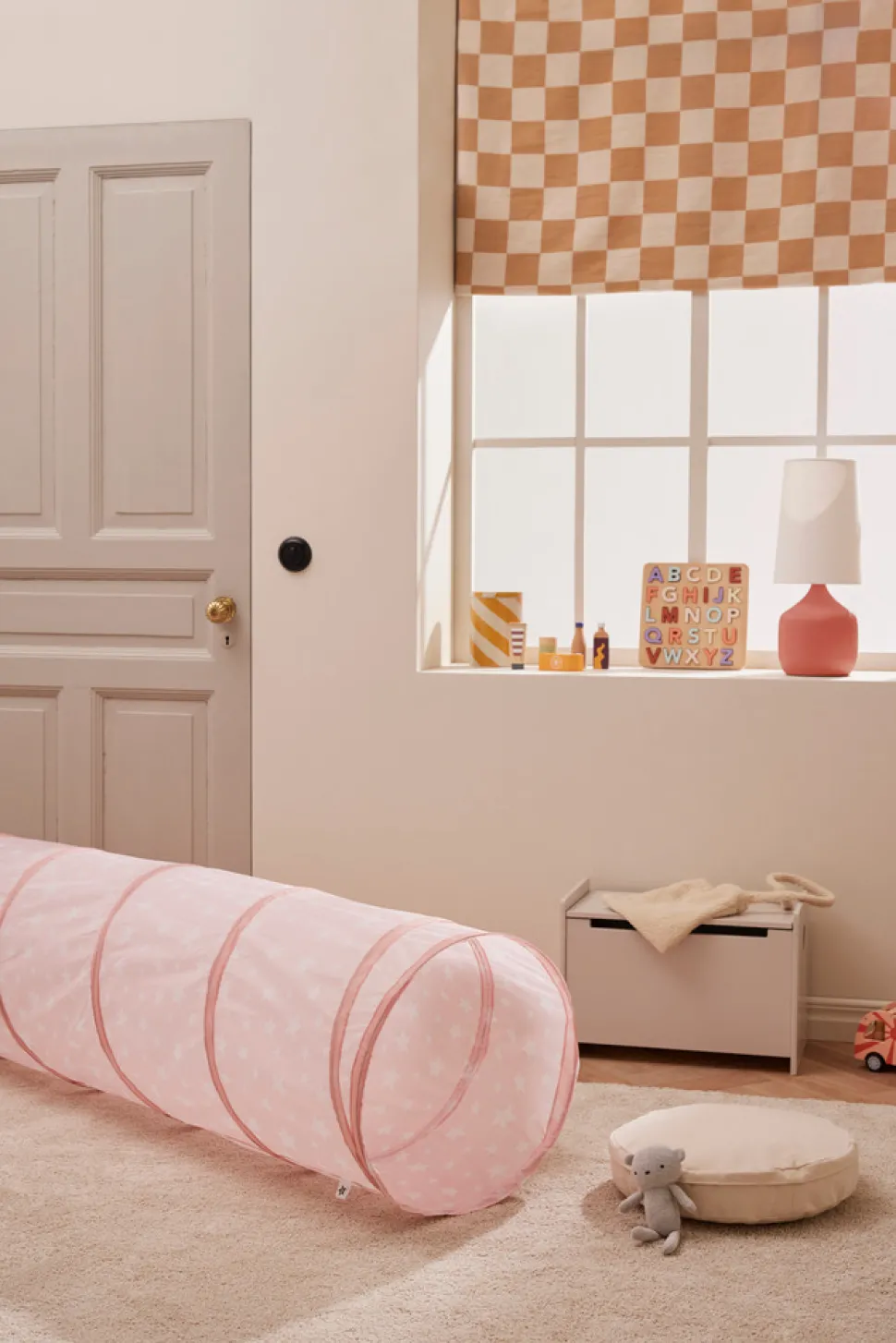 Legetunnel, rosa m. hvide stjerner