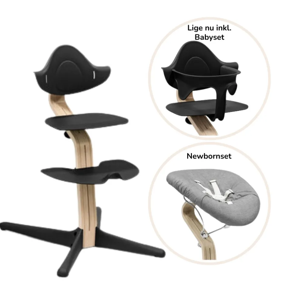 Nomi bundle - Højstol, Newborn sæt og babysæt - sort/natur