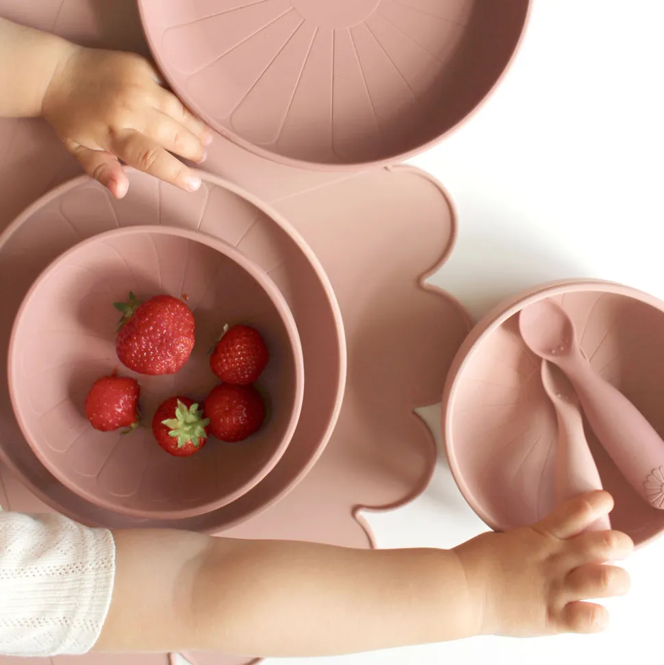 2-pak Silikonetallerkener Blomst - rose mix