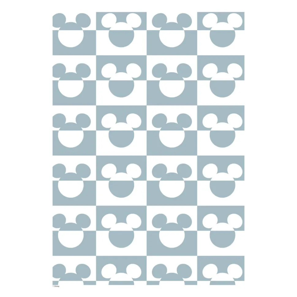 Plakat - Mickey Mouse blåt og hvidt mønster A3