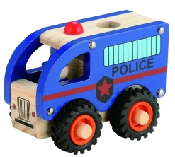 Politibus i træ med gummihjul