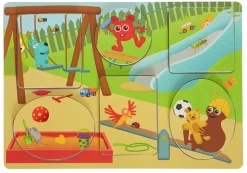 Puslespil i træ med legepladsmotiv