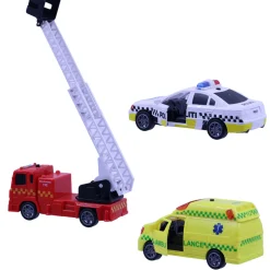 Redningskøretøjer 3stk m/pullback, lys og lyd