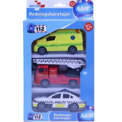 Redningskøretøjer 3stk m/pullback, lys og lyd