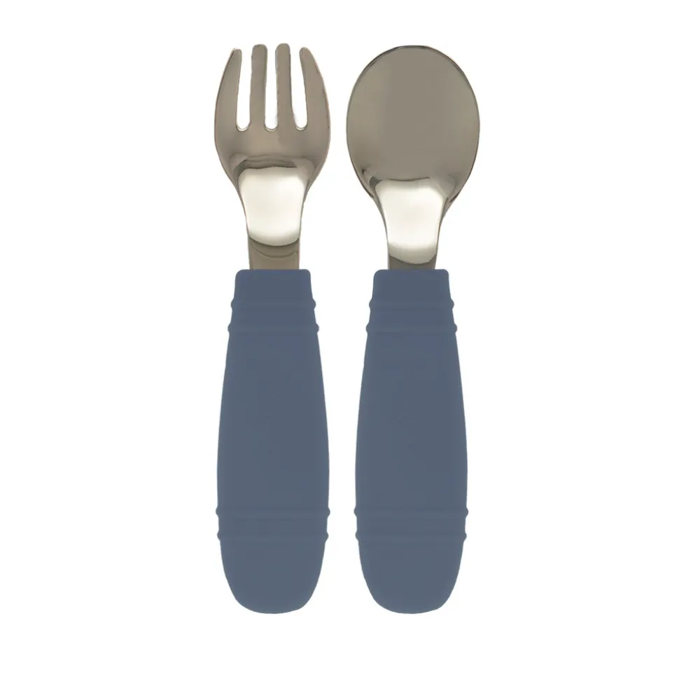 Silikone Ske + gaffel - blå
