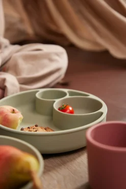 Silikone tallerken ruminddelt - green