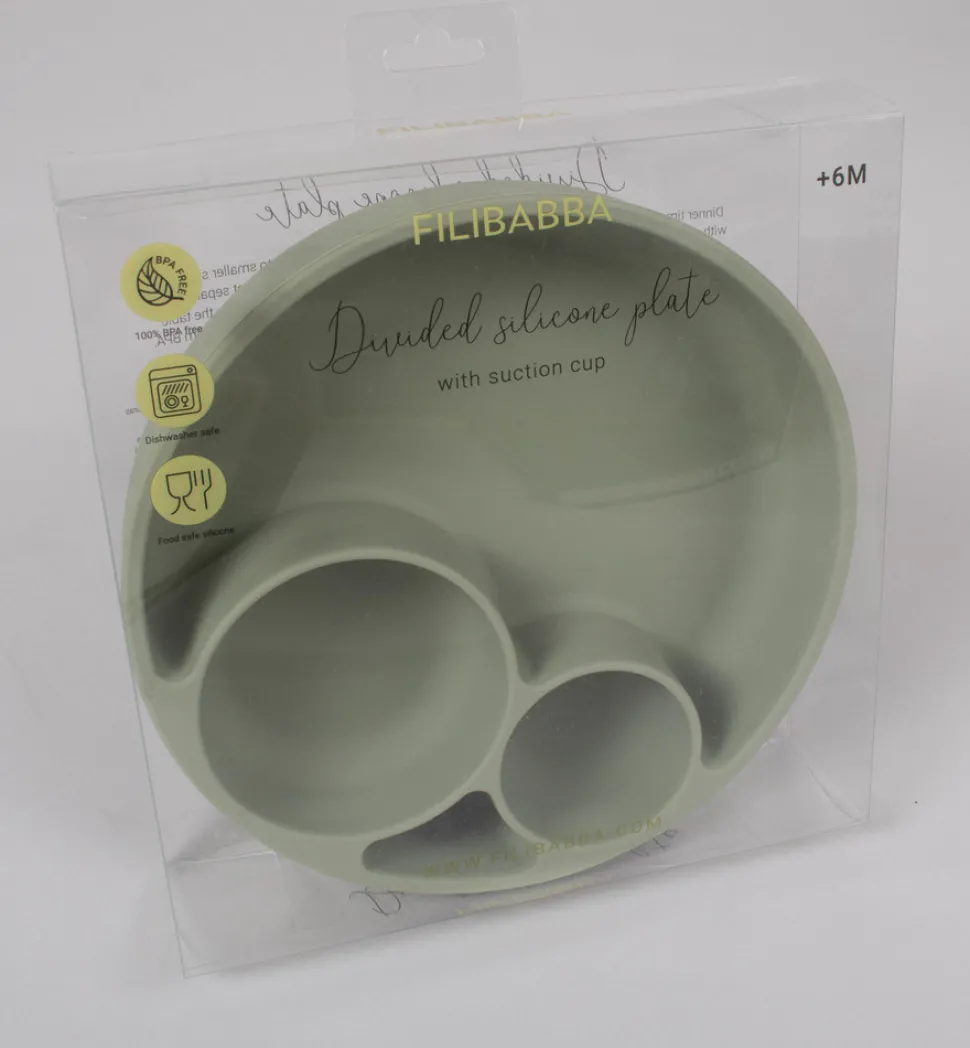 Silikone tallerken ruminddelt - green