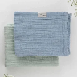 Stofbleer muslin sæt, lysegrøn + lyseblå