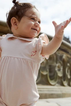 Stribet romper m. hjerte broderi - DUSTY ROSE