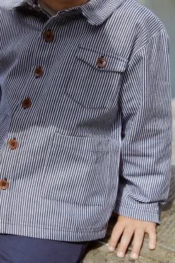 Stribet twill jakke med lommer - NAVYSTRIPE