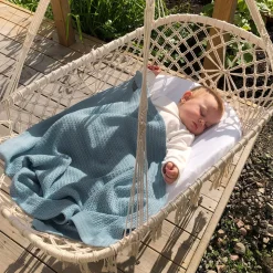 Striktæppe, bomuld - Blå