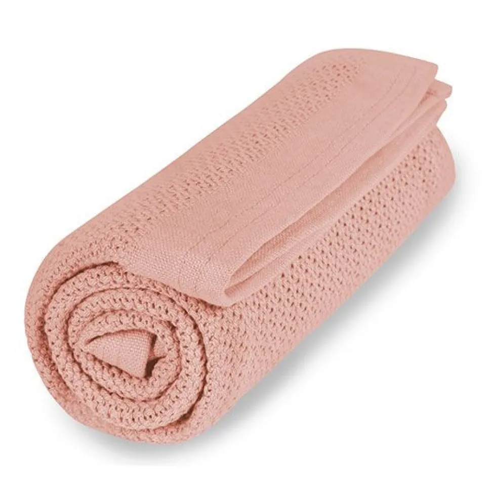 Striktæppe, bomuld - Cloud pink