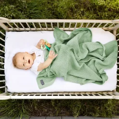 Striktæppe, bomuld - Grøn