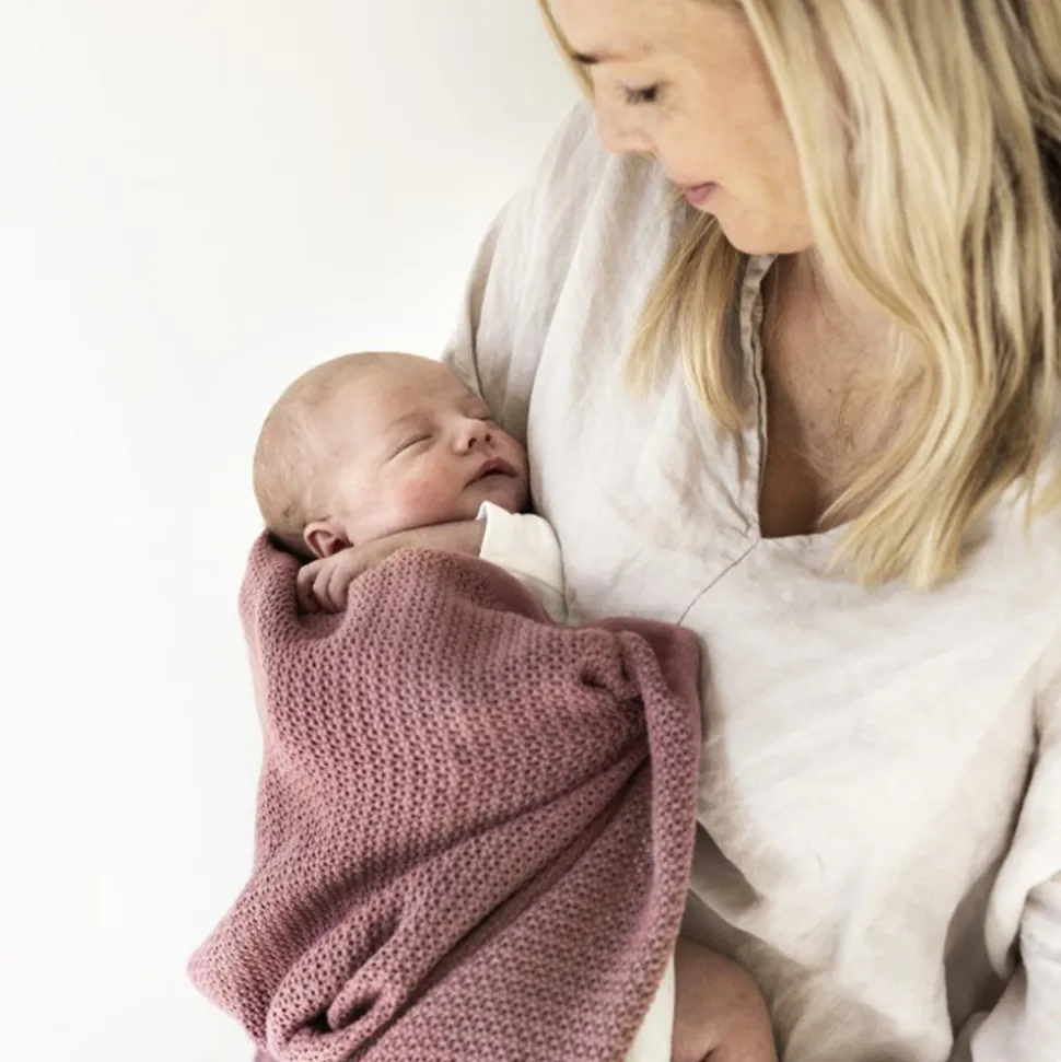 Striktæppe, bomuld - Rose