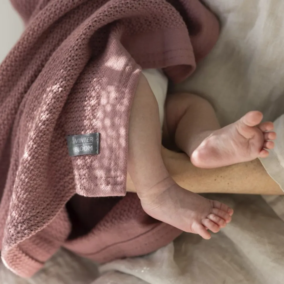 Striktæppe, bomuld - Rose