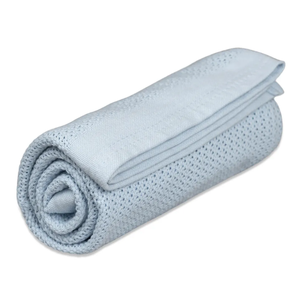 Striktæppe, bomuld, lyseblå