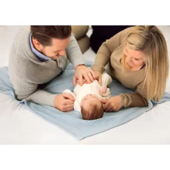 Striktæppe, bomuld, lyseblå