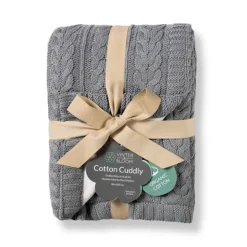 Striktæppe med fleece - Misty grey