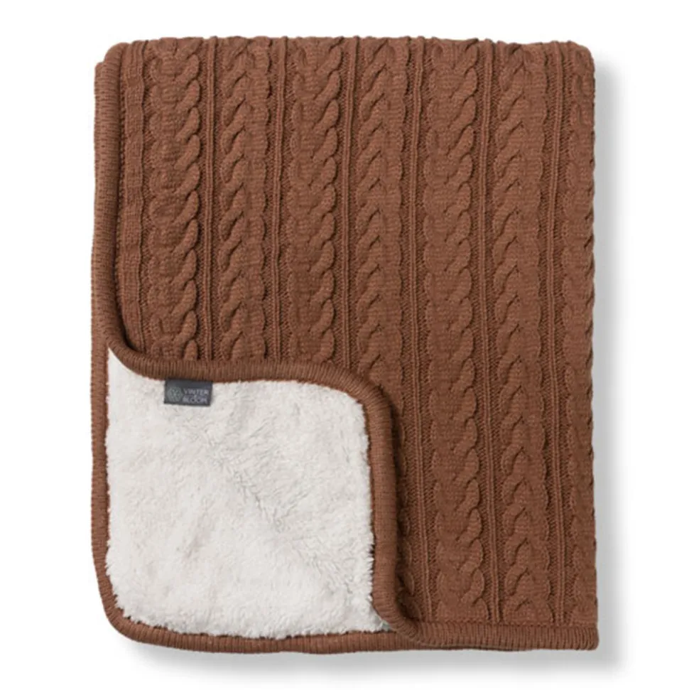 Striktæppe med fleece - Nougat