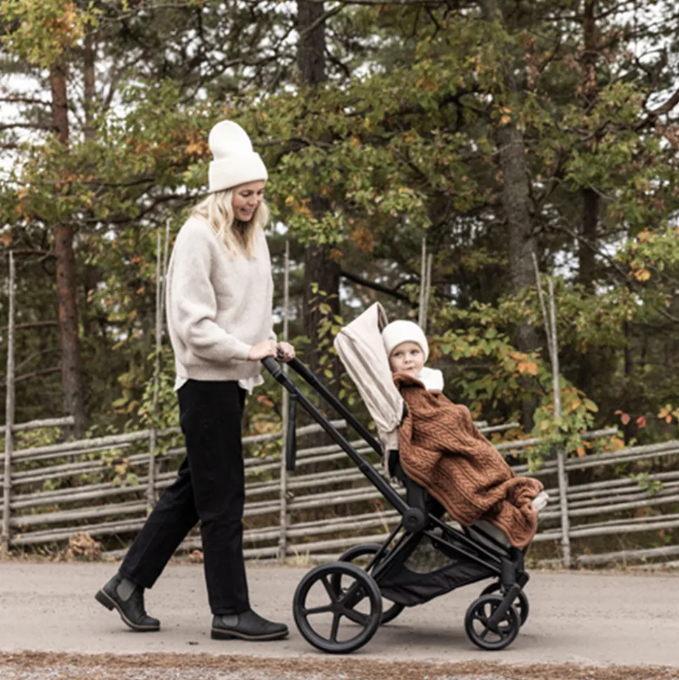 Striktæppe med fleece - Nougat