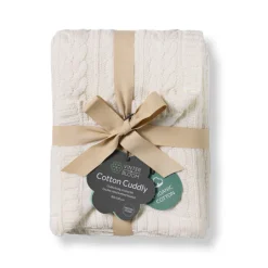 Striktæppe med fleece - Warm white