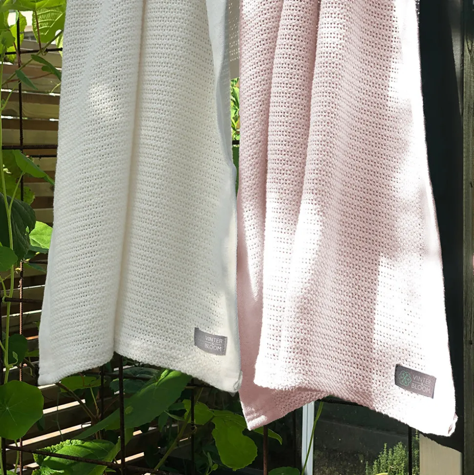 Striktæppe, 2-pak - hvid og lyserød