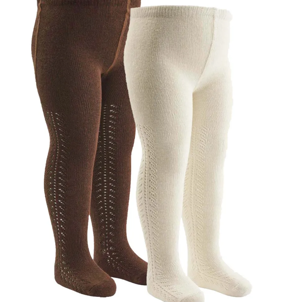 Strømpebukser med hulmønster 2-pak - Bark/ Balsam cream