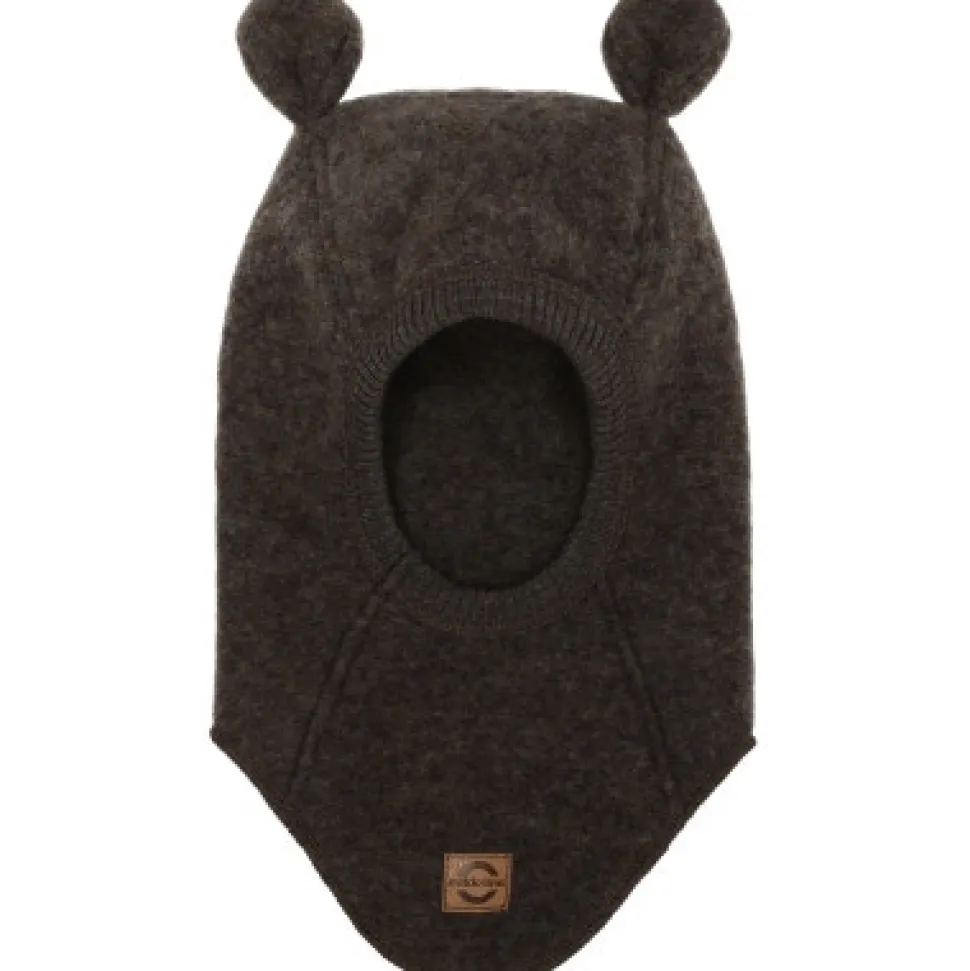 Uld elefanthue med ører - DARK BROWN MELANGE