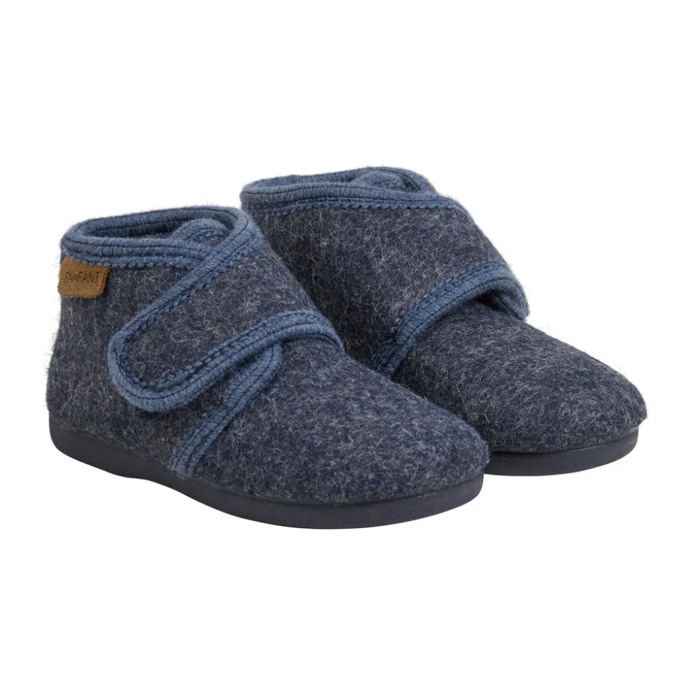 Uldhjemmesko velcro - Navy Melange