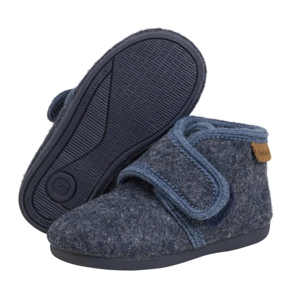 Uldhjemmesko velcro - Navy Melange