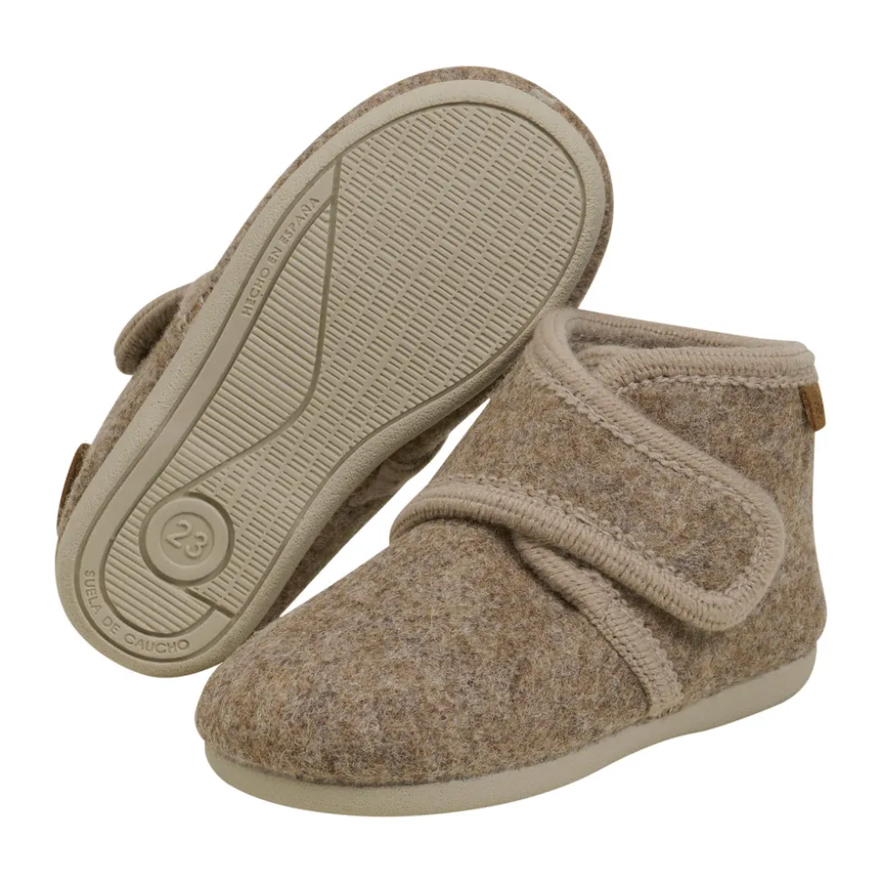 Uldhjemmesko velcro - Walnut Melange