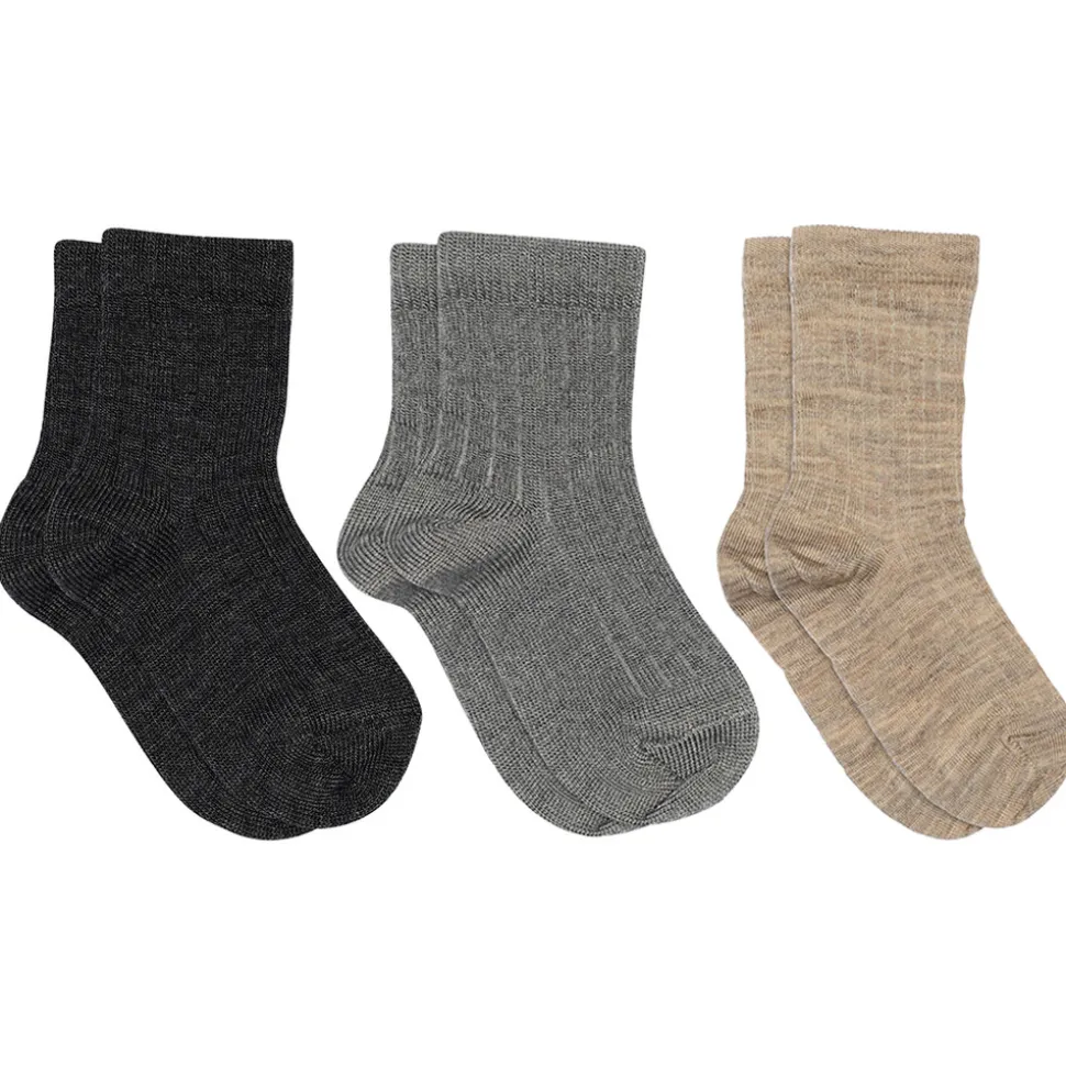 Uldl rib strømper 3-pak - Dark Grey Melange