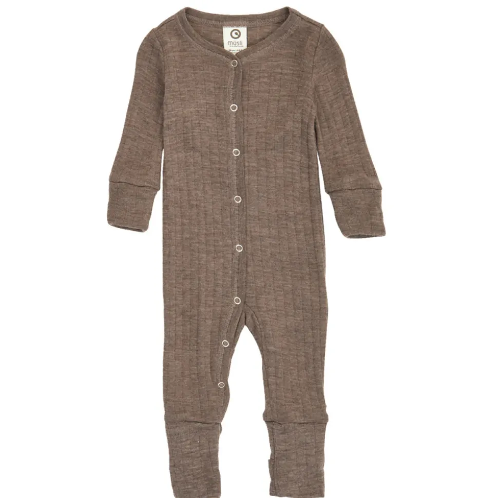 Woolly heldragt med fødder - Walnut melange